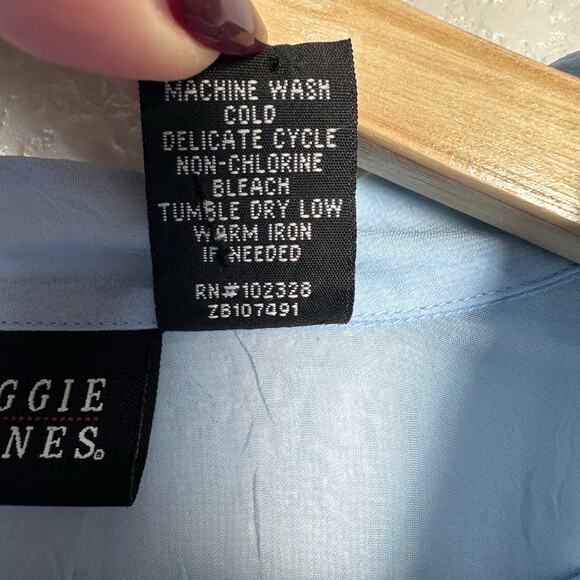 Maggie Barnes Women’s Sheer Light Blue Button Down Chiffon Blouse Size 2X - Picture 6 of 9